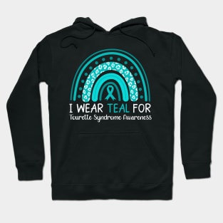 I Wear Teal for Tourette Syndrome Leopard Rainbow Hoodie